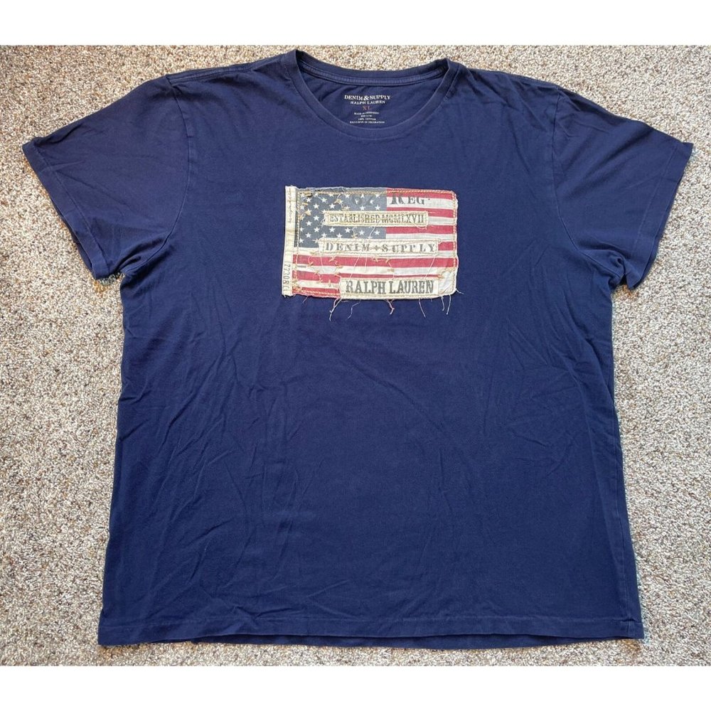 Men's XL Denim & Supply Polo Ralph Lauren USA Flag Short Sleeve T-Shirt Navy